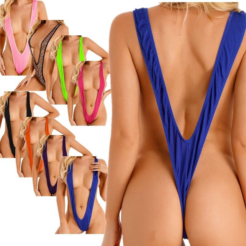 Womens Deep V Neck Monokini One-Piece Bathing Suit Swimsuit Bodysuit Swimwear