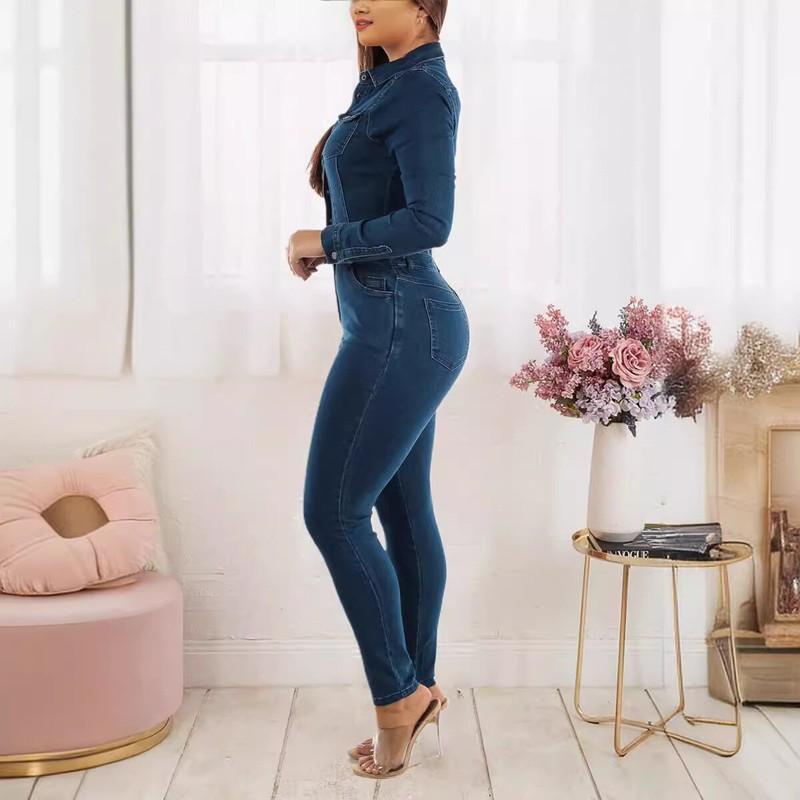 Womens Denim Jumpsuit All In One Jumpsuit Highwaisted Jumpsuit Long Sleeve