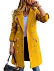 Womens Fall Winter Wool Coats Double Breasted Midi Peacoat Medium Yellow