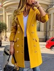 Womens Fall Winter Wool Coats Double Breasted Midi Peacoat Medium Yellow