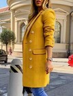 Womens Fall Winter Wool Coats Double Breasted Midi Peacoat Medium Yellow