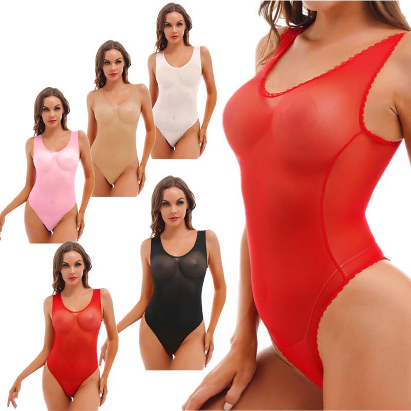 Womens High Cut One Piece Swimsuit See Through Mesh Bodysuit Leotard Swimwear