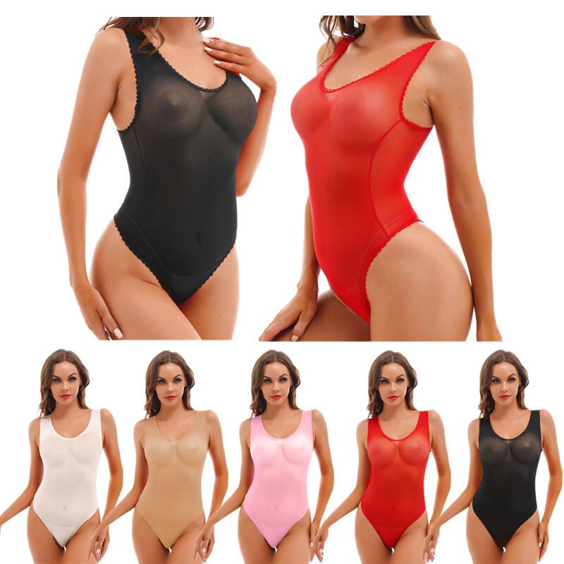 Womens High Cut One Piece Swimsuit See Through Mesh Bodysuit Leotard Swimwear