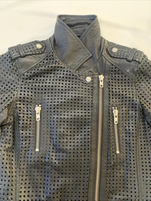 WOMENS IRO CAELIE BLACK DIE CUT ASYMMETRIC FULL ZIP LEATHER JACKET Size 0