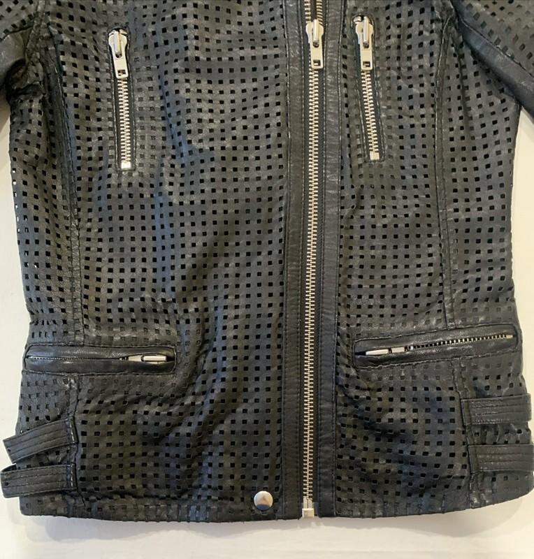 WOMENS IRO CAELIE BLACK DIE CUT ASYMMETRIC FULL ZIP LEATHER JACKET Size 0