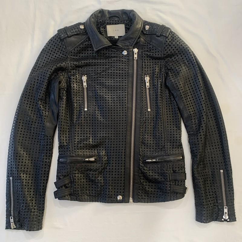 WOMENS IRO CAELIE BLACK DIE CUT ASYMMETRIC FULL ZIP LEATHER JACKET Size 0