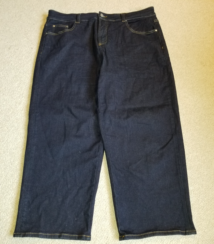 Womens Jeans-UNIVERSAL STANDARD-dark blue stretch denim wide leg ankle-16