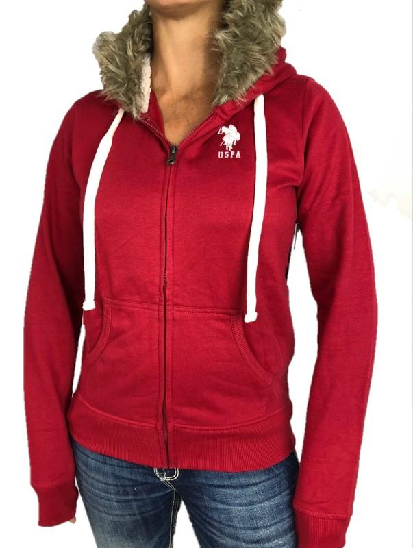 Womens Ladies USPA US Polo Assn Sherpa Fur Fleece Hoody Hoodie Jacket New