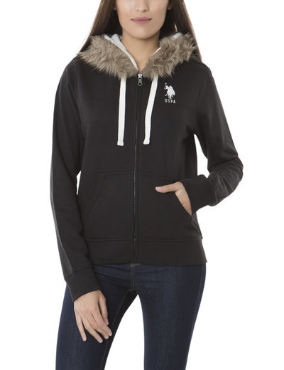 Womens Ladies USPA US Polo Assn Sherpa Fur Fleece Hoody Hoodie Jacket New