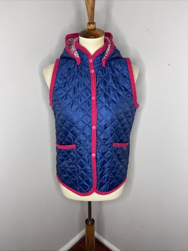 Womens Lavenham Liberty Fabric Blue Quilted Hooded Vest UK 12 US 38