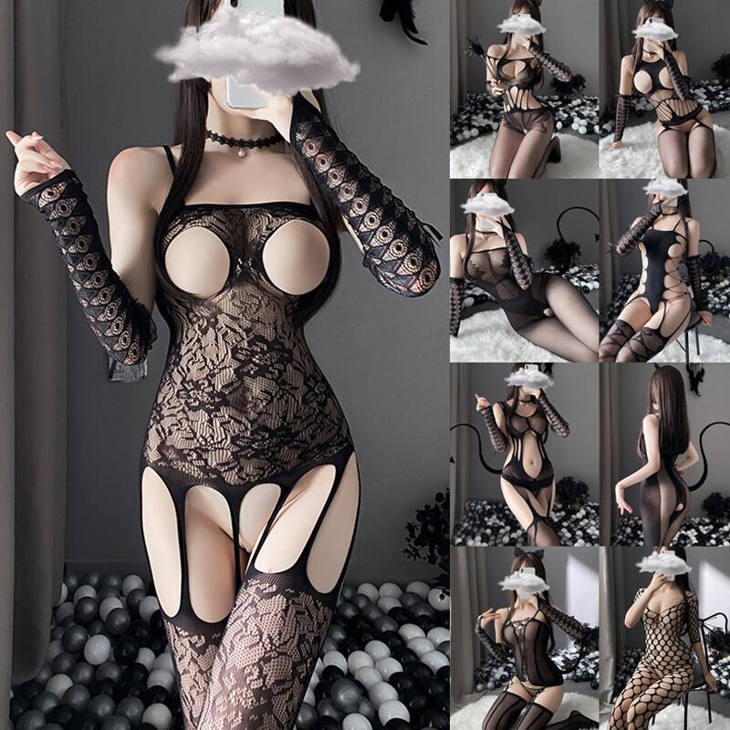 Womens Leotard Hollow Out Jumpsuit One-Piece Bodysuit Bodycon Lingerie Fishnet