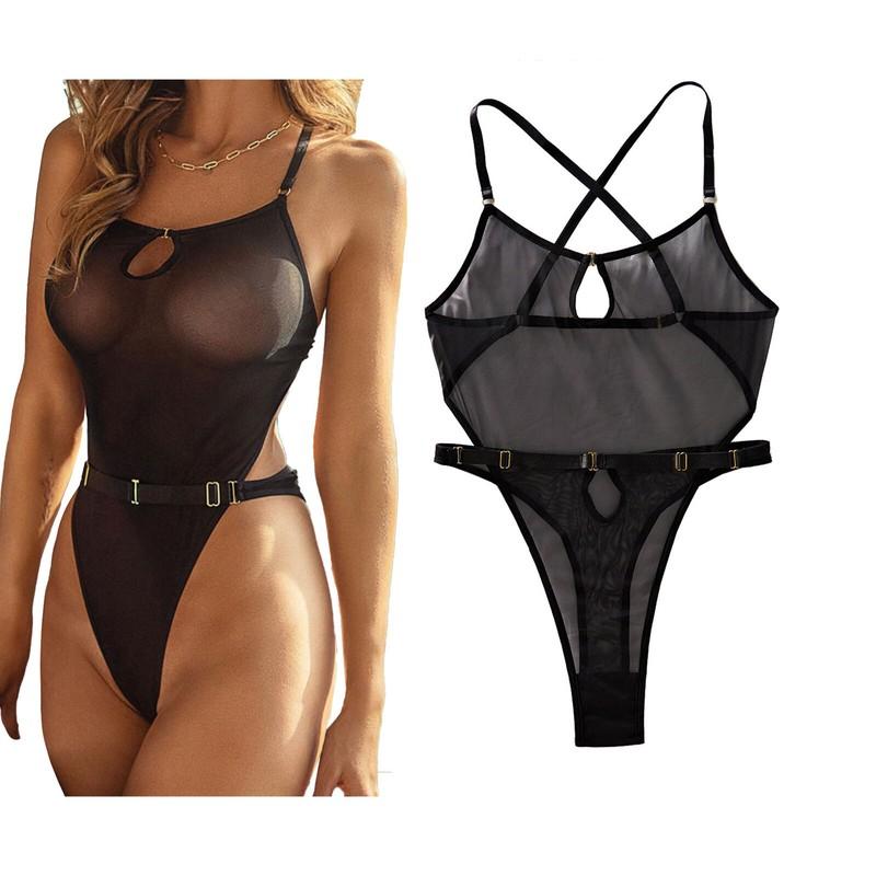 Womens Leotard Mesh Bodysuit Adult Jumpsuit Hollow Out Lingerie Costume Summer