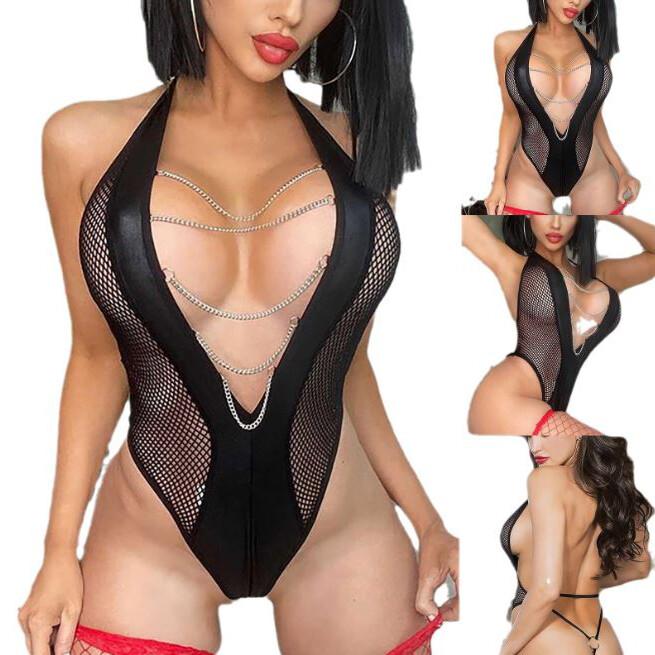Womens Lingeries Babydoll Bodysuit Leotard High Cut Thongs Sleepwear Underwear