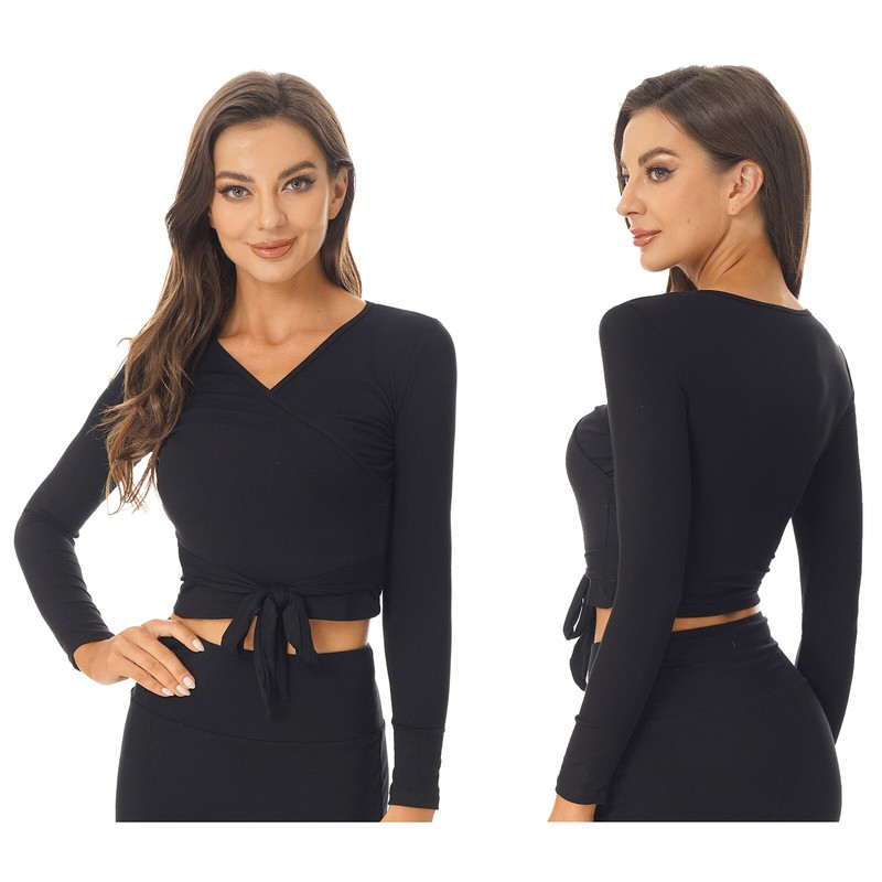 Womens Long Sleeve Ballet Belly Dance Cardigan Wrap Top V Neck Active Shirts