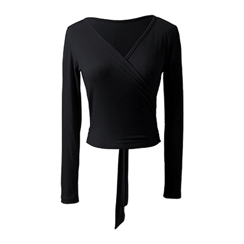 Womens Long Sleeve Ballet Belly Dance Cardigan Wrap Top V Neck Active Shirts