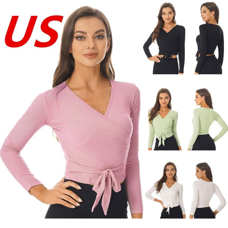 Womens Long Sleeve Ballet Belly Dance Cardigan Wrap Top V Neck Active Shirts