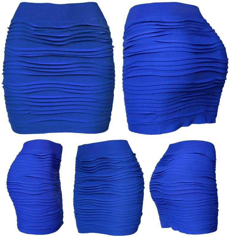 Womens Mini Stretch Seamless Solid Basic Pleated Bodycon Skirt