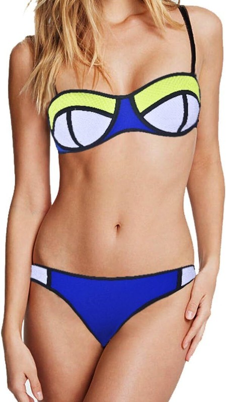 Womens Neoprene Bikini Set Colorblock Wet Suit Swimwear Bathing Suit 2-Pieces