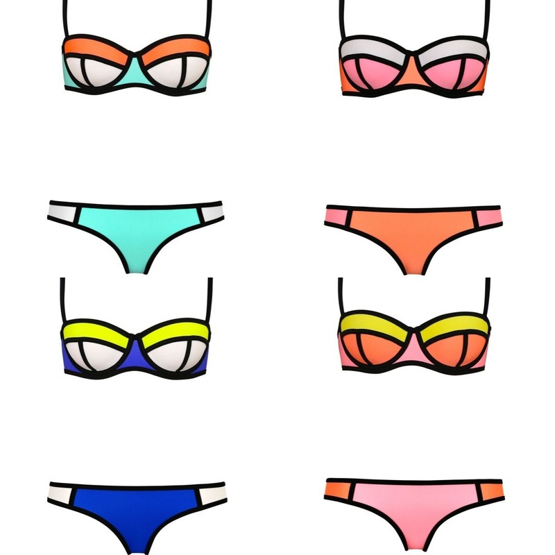 Womens Neoprene Bikini Set Colorblock Wet Suit Swimwear Bathing Suit 2-Pieces