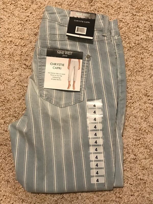 Womens Nine West Jeans Chrystie Sail Away Stripe Denim Capris Size 4