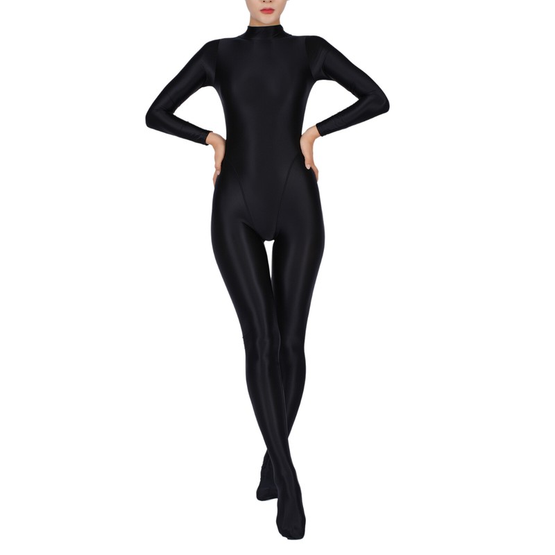 Womens Oil Glossy Bodystocking One-Piece Full Bodysuit Jumpsuits Sportwear
