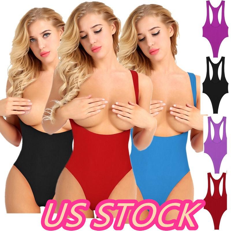 Womens One Piece High Cut Open Chest Thongs Leotard Bodysuit Teddy Swimwear
