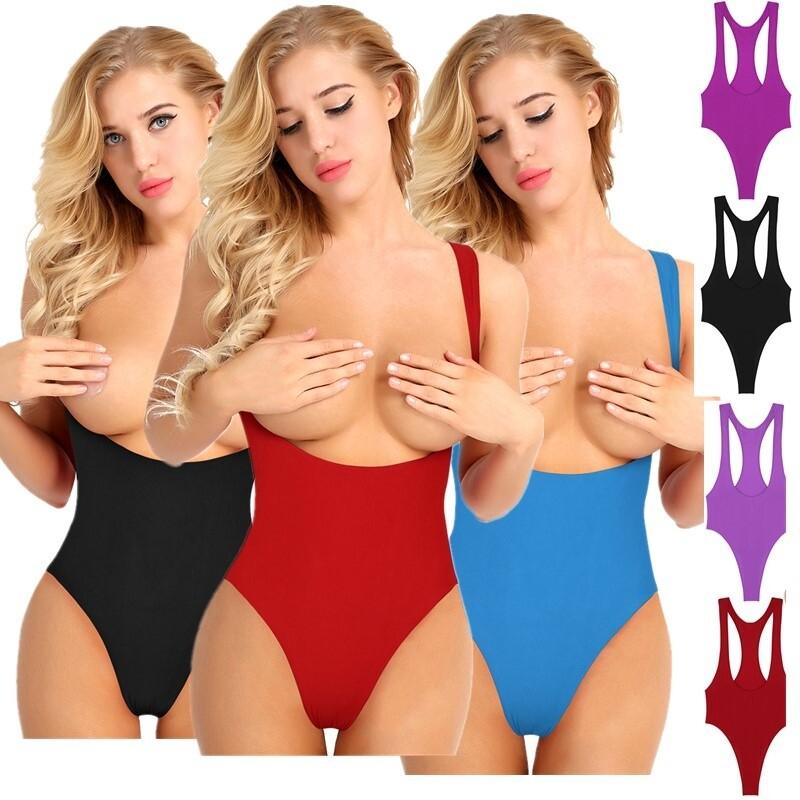 Womens One Piece High Cut Open Chest Thongs Leotard Bodysuit Teddy Swimwear