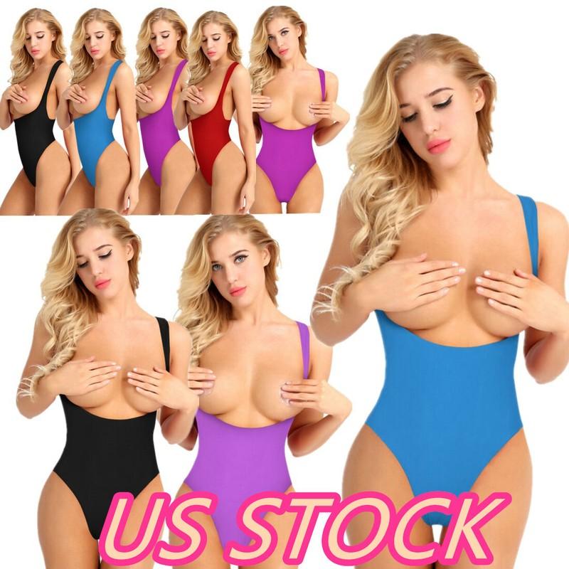 Womens One Piece High Cut Open Chest Thongs Leotard Bodysuit Teddy Swimwear