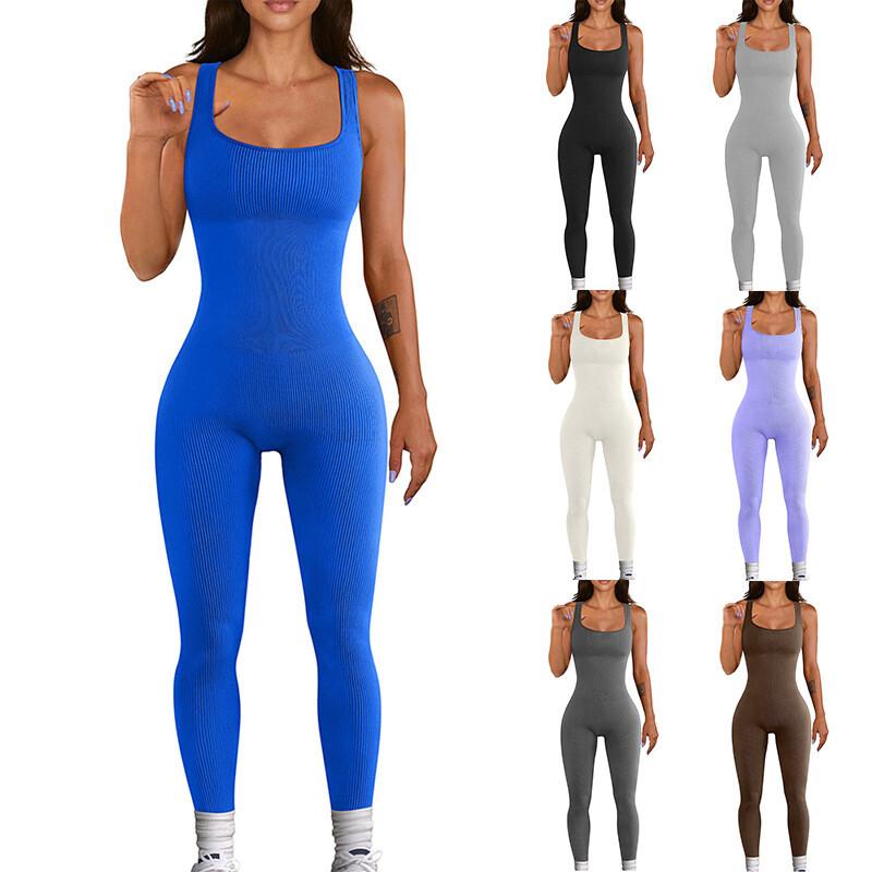 Womens One Piece Sexy Jumpsuit Ribbed Sport Yoga Unitard Bodycon Bodysuits