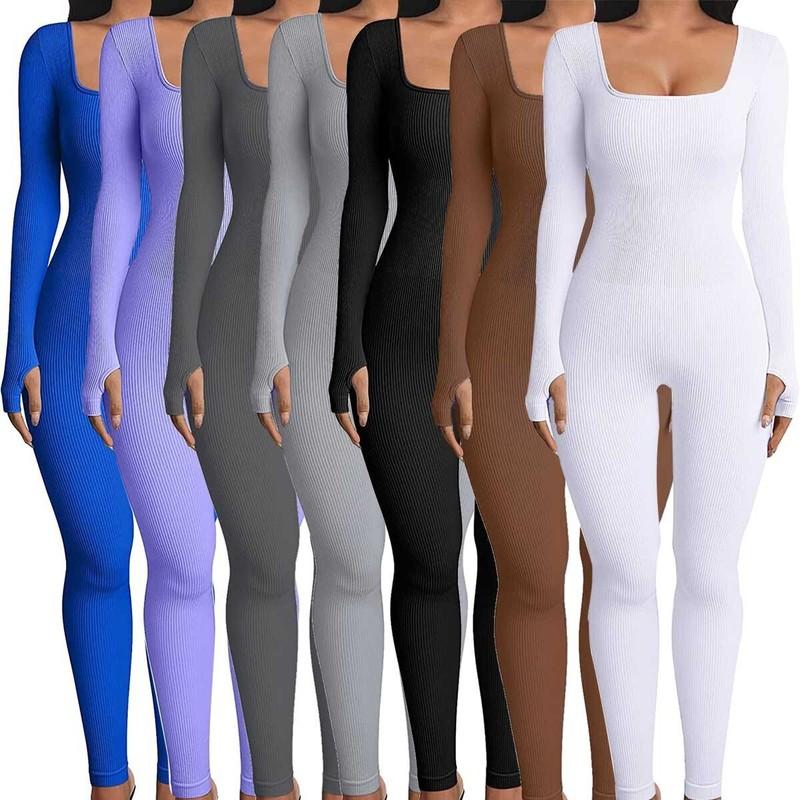 Womens One Piece Sexy Jumpsuit Ribbed Sport Yoga Unitard Bodycon Bodysuits