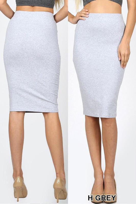 Womens Pencil Skirt Cotton Stretch Elastic Waist High Waisted Knee Length Office
