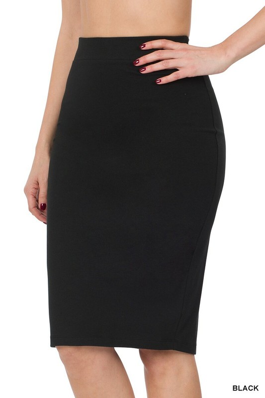 Womens Pencil Skirt Cotton Stretch Elastic Waist High Waisted Knee Length Office