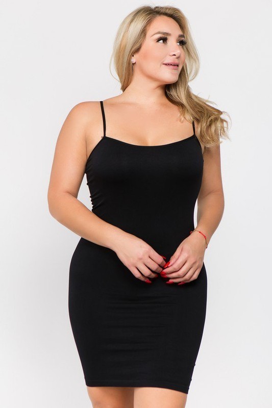 Womens Plus Cami Bodycon Slip Tank Top Mini Dress One Size Fit (1X 2X 3X)