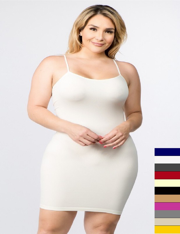 Womens Plus Cami Bodycon Slip Tank Top Mini Dress One Size Fit (1X 2X 3X)
