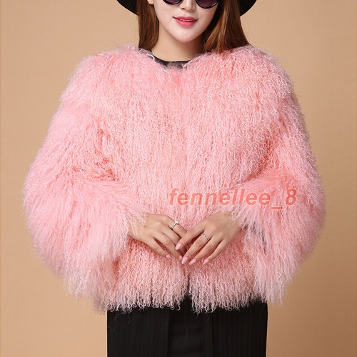 Womens Real Mongolian Lamb Sheep Short Coat Curly Fur Jacket Winter Warm Outwear