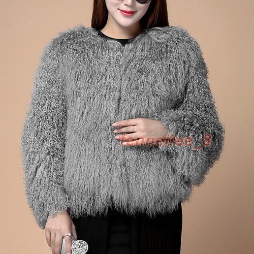 Womens Real Mongolian Lamb Sheep Short Coat Curly Fur Jacket Winter Warm Outwear