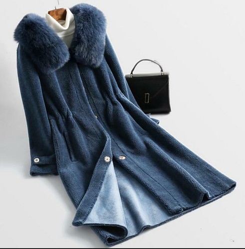 Womens Real Sheepskin Lamb Fur Coat Hooded Shearling Jacket Parka Coat Sz