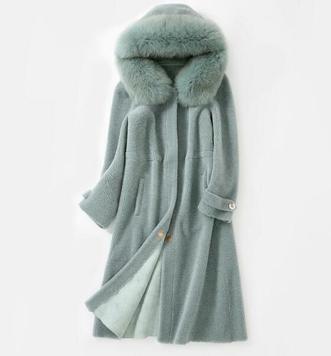 Womens Real Sheepskin Lamb Fur Coat Hooded Shearling Jacket Parka Coat Sz