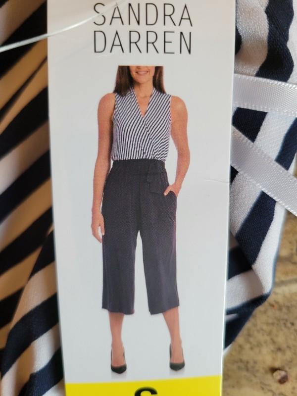 Womens Sandra Darren One Piece Romper Sleeveless Navy Ivory Striped Small S