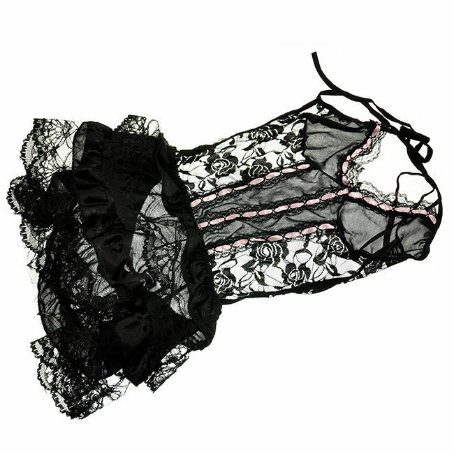 Womens Sexy Lingerie Mesh Lace Dress Backless Sleepwear Nightwear Black US STOCK
