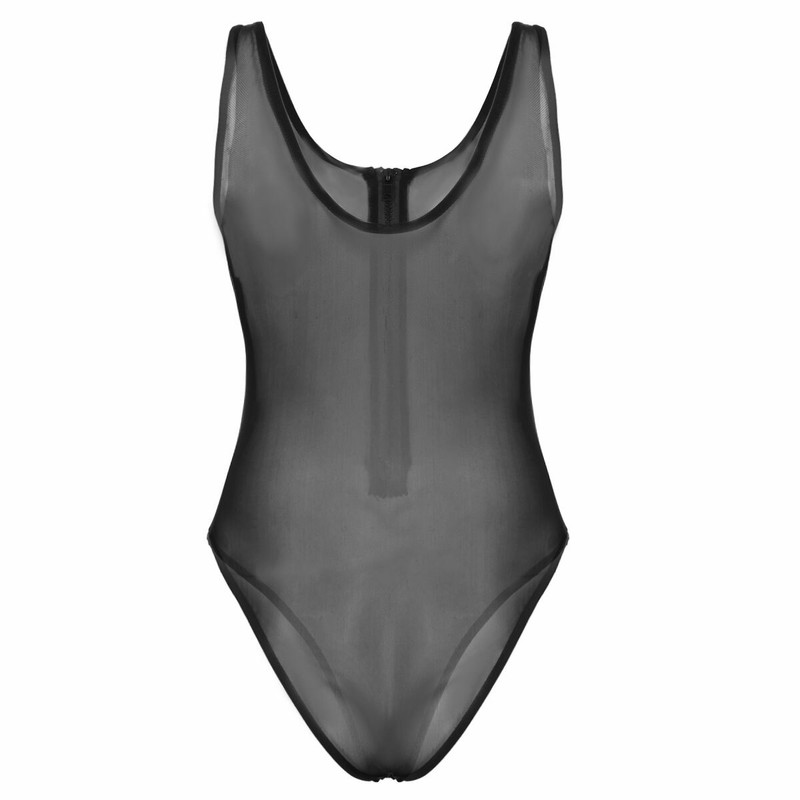 Womens Sexy Sheer Mesh Lingerie Zipper Teddy Babydoll Bodysuit Jumpsuit Rompers