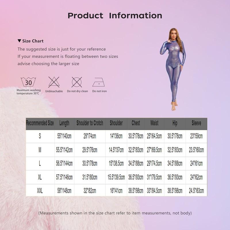Womens Shiny Metallic See Through Lingerie Bodysuit Back Zipper Unitard Clubwear