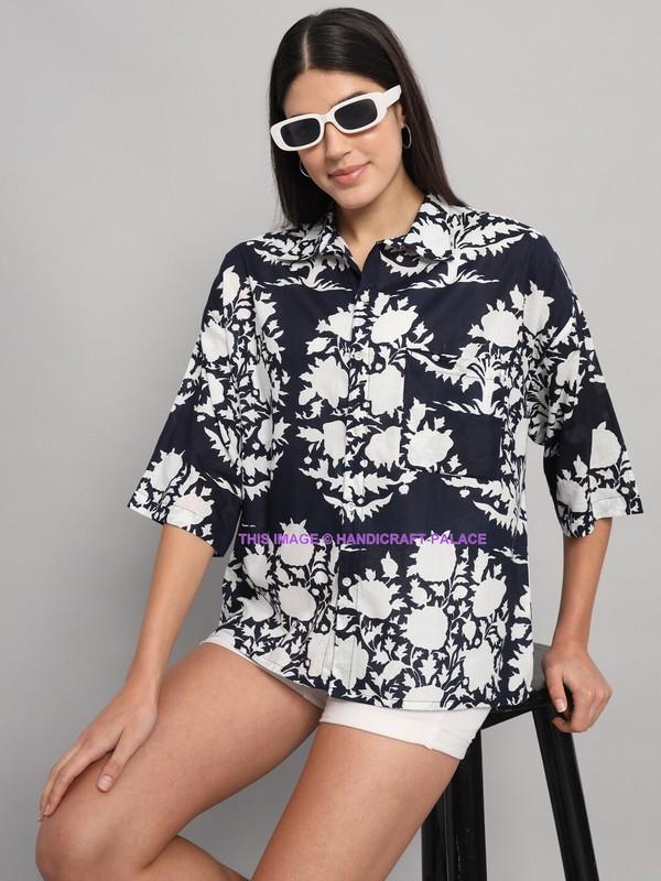 Womens Shirt Ladies Oversized Baggy Fit Short Sleeve Cotton Print T-shirt Tops