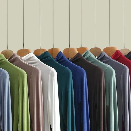 Womens Silk High Neck Top T Shirt Undershirt Knitted Long Sleeve