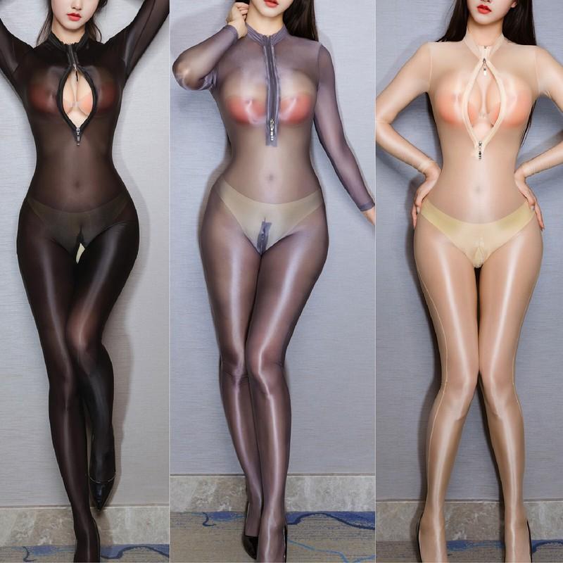 Womens Silky Elastic Smooth Shiny Full Body Tights Gloosy Jumpsuits Bodysuit