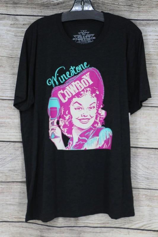 Womens Size Small Medium XL Pullover T-Shirt Winestone Cowboy Black