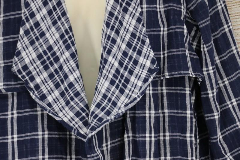 Womens Size Small Plaid Mid Length Duster Navy Blue