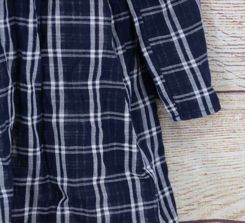 Womens Size Small Plaid Mid Length Duster Navy Blue