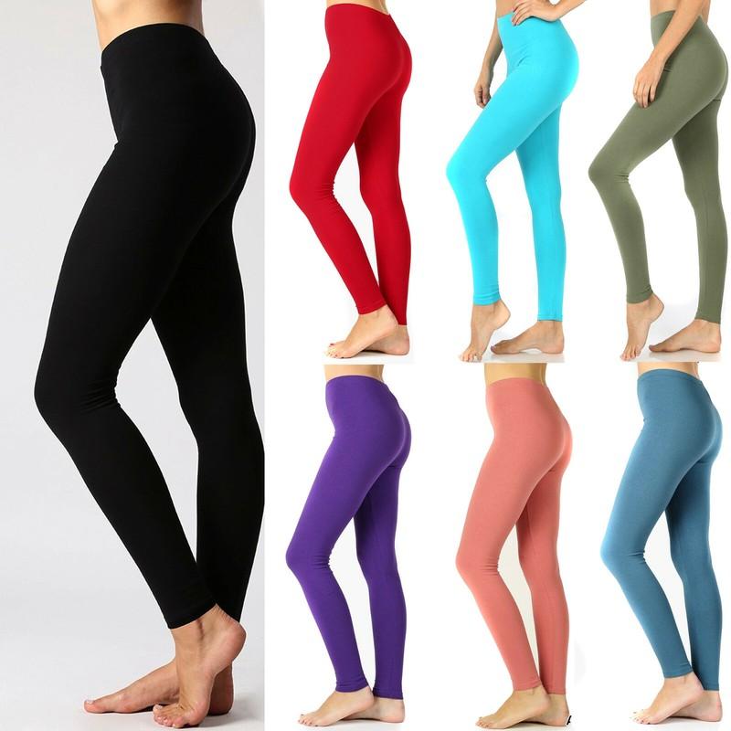 Womens Soft Stretch Cotton High Waisted Leggings Long Workout Yoga Pant Fitness
