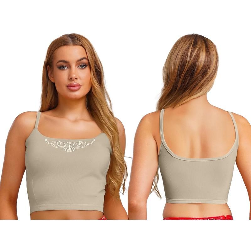 Womens Tops Stage Vest Folk Camisole Traditional Cropped Dance Exquisite Sling